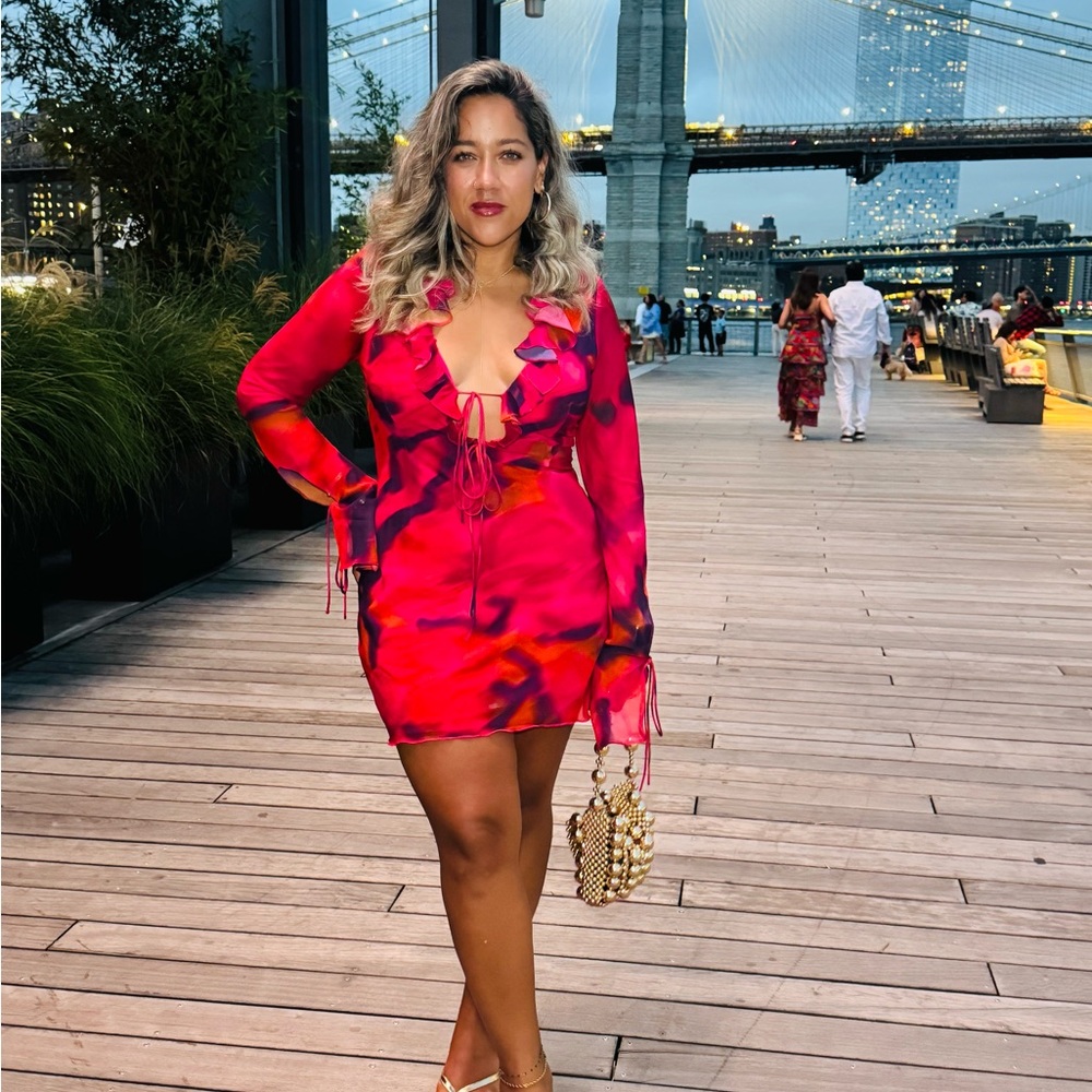 Showpo Red and Pink Long Sleeve Dress